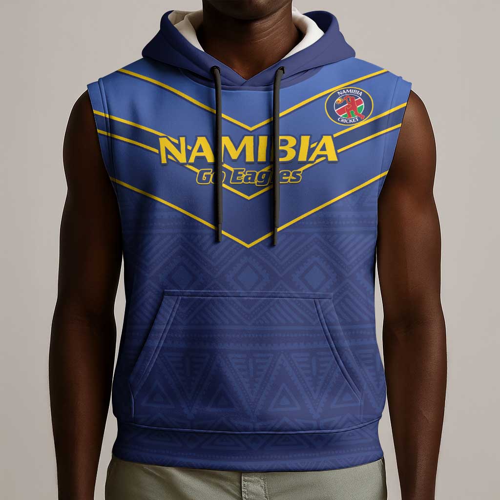 Custom Namibia Cricket Sleeveless Hoodie 2024 Go Eagles African Pattern - African Pride