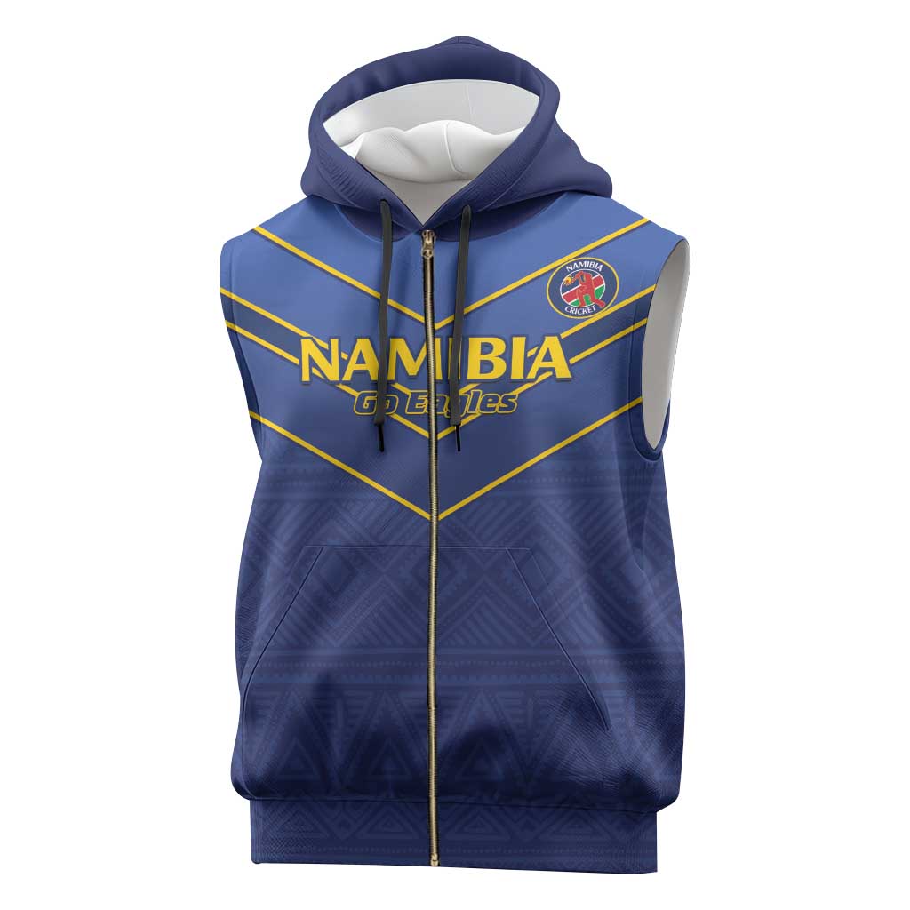 Custom Namibia Cricket Sleeveless Zip Hoodie 2024 Go Eagles African Pattern - African Pride