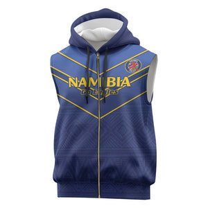 Custom Namibia Cricket Sleeveless Zip Hoodie 2024 Go Eagles African Pattern - African Pride