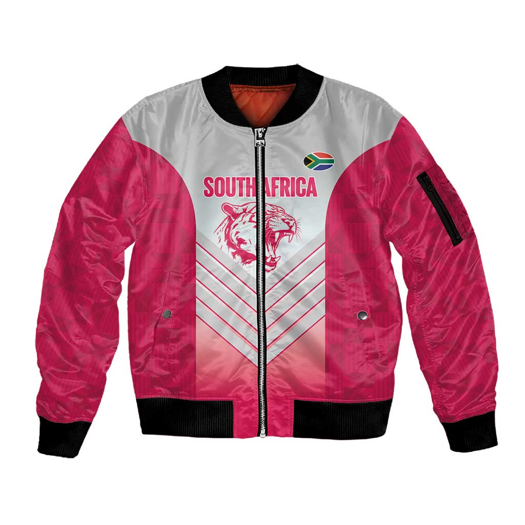 South Africa Rugby Custom Sleeve Zip Bomber Jacket Come On Puma African Pattern