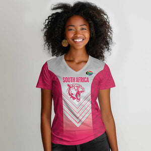 South Africa Rugby Custom Women V-Neck T-Shirt Come On Puma African Pattern