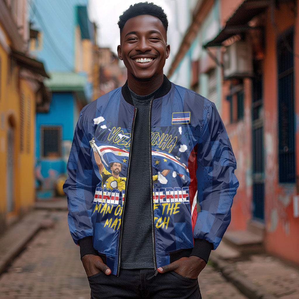 Custom Vozinha Cabo Verde Football Bomber Jacket Tubaroes Azuis Man Of The Match