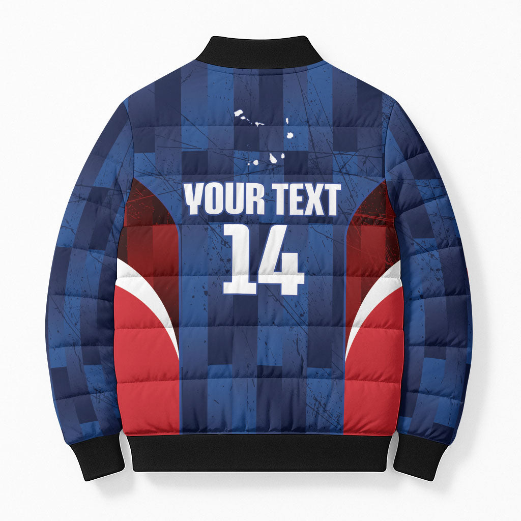 Custom Vozinha Cabo Verde Football Bomber Puffer Jacket Tubaroes Azuis Man Of The Match