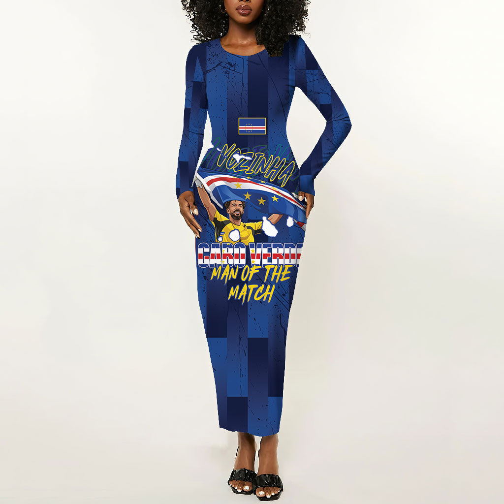 Custom Vozinha Cabo Verde Football Long Sleeve Bodycon Dress Tubaroes Azuis Man Of The Match
