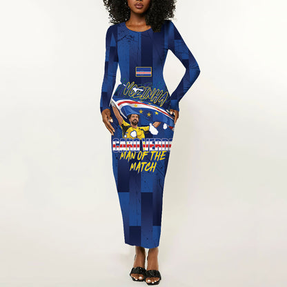 Custom Vozinha Cabo Verde Football Long Sleeve Bodycon Dress Tubaroes Azuis Man Of The Match