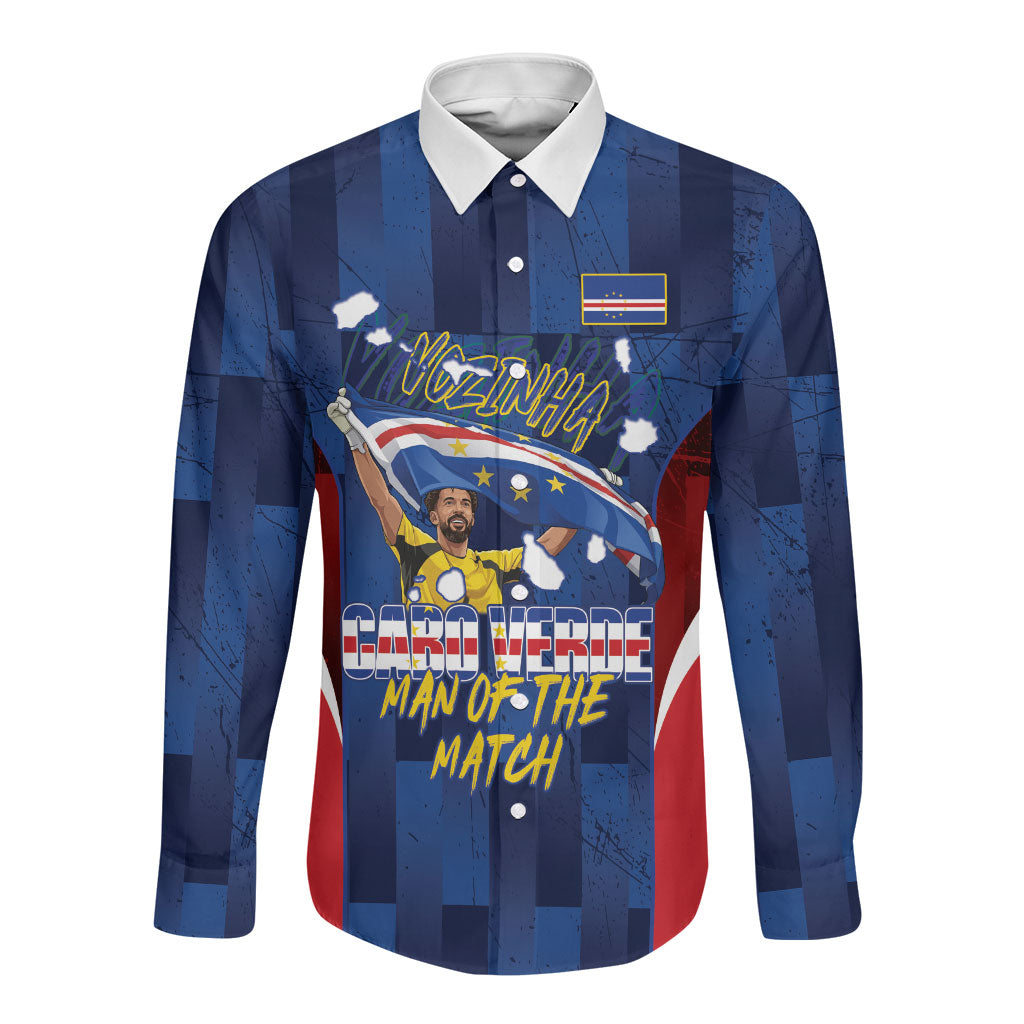 Custom Vozinha Cabo Verde Football Long Sleeve Button Shirt Tubaroes Azuis Man Of The Match