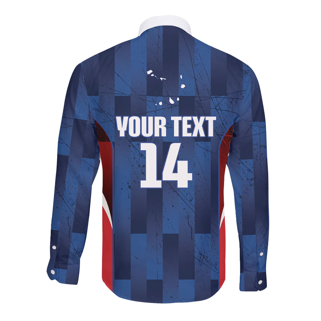 Custom Vozinha Cabo Verde Football Long Sleeve Button Shirt Tubaroes Azuis Man Of The Match