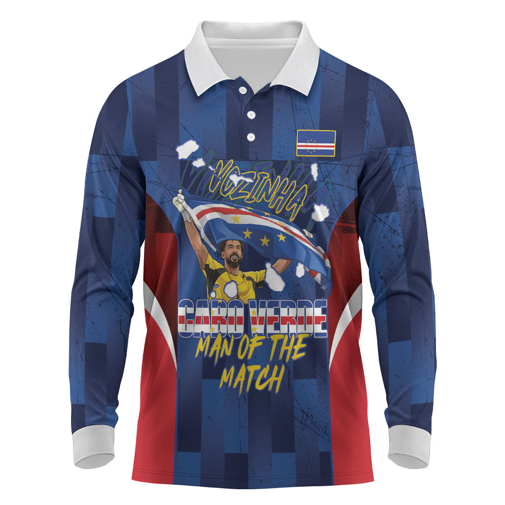 Custom Vozinha Cabo Verde Football Long Sleeve Polo Shirt Tubaroes Azuis Man Of The Match