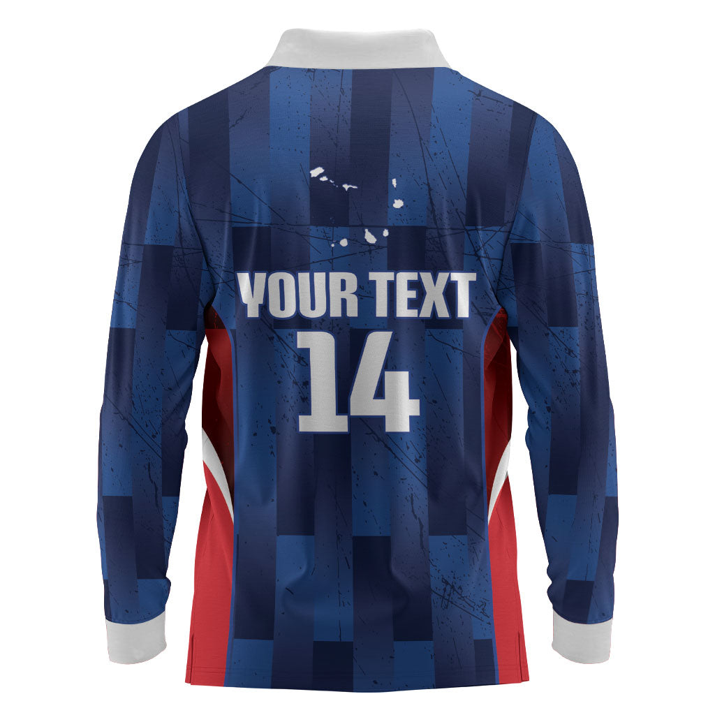 Custom Vozinha Cabo Verde Football Long Sleeve Polo Shirt Tubaroes Azuis Man Of The Match