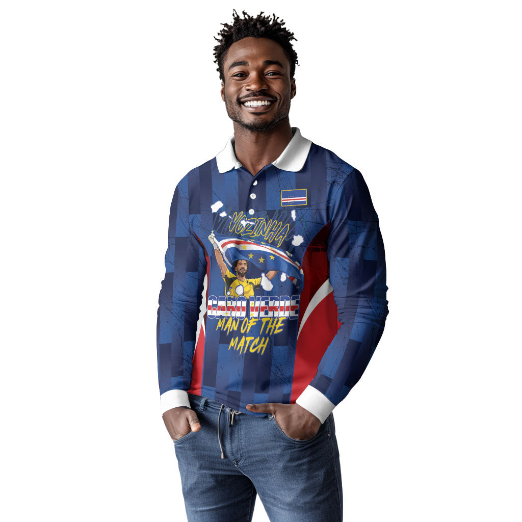 Custom Vozinha Cabo Verde Football Long Sleeve Polo Shirt Tubaroes Azuis Man Of The Match