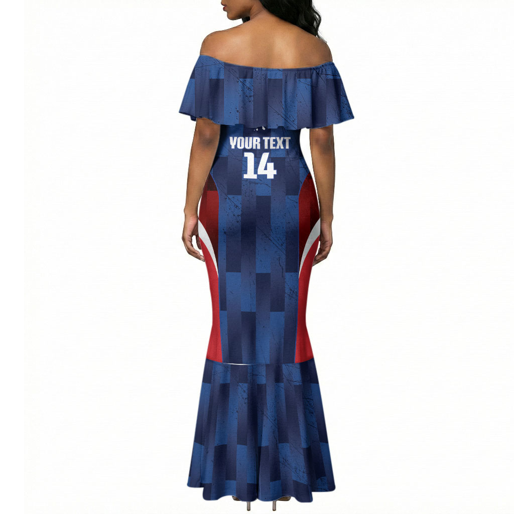Custom Vozinha Cabo Verde Football Mermaid Dress Tubaroes Azuis Man Of The Match