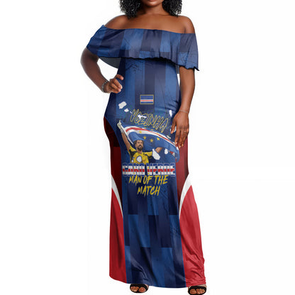 Custom Vozinha Cabo Verde Football Off Shoulder Maxi Dress Tubaroes Azuis Man Of The Match