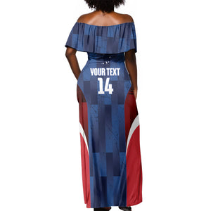 Custom Vozinha Cabo Verde Football Off Shoulder Maxi Dress Tubaroes Azuis Man Of The Match