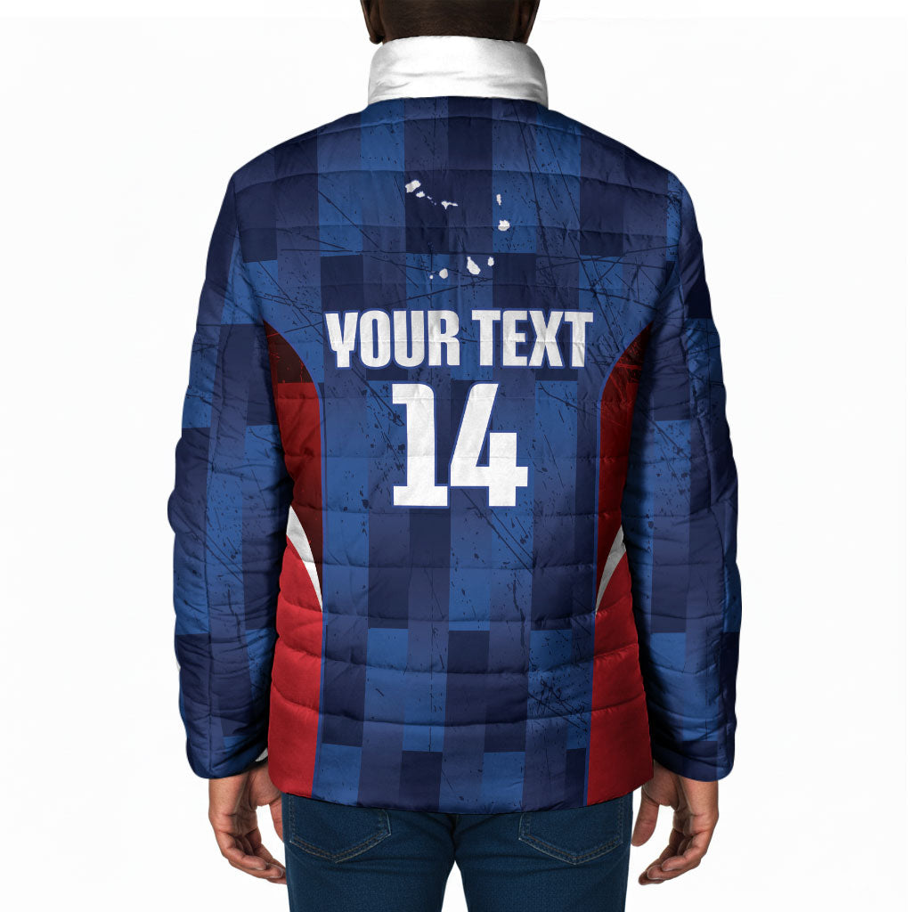 Custom Vozinha Cabo Verde Football Padded Jacket Tubaroes Azuis Man Of The Match