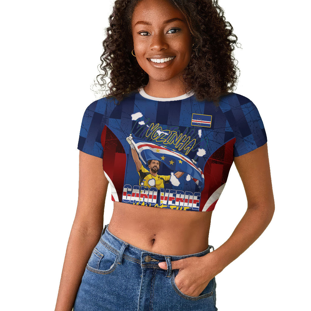 Custom Vozinha Cabo Verde Football Raglan Cropped T shirt Tubaroes Azuis Man Of The Match