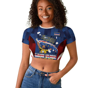 Custom Vozinha Cabo Verde Football Raglan Cropped T shirt Tubaroes Azuis Man Of The Match