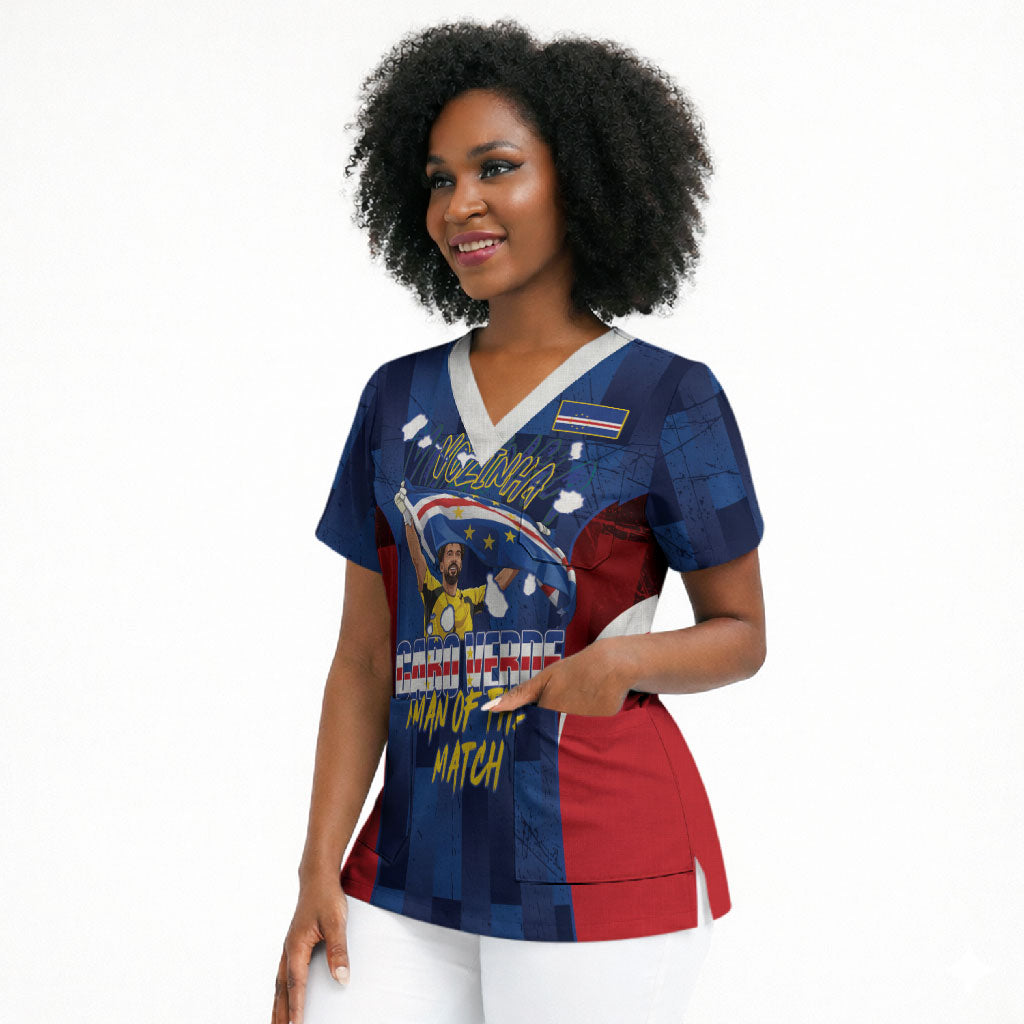 Custom Vozinha Cabo Verde Football Scrub Top Tubaroes Azuis Man Of The Match