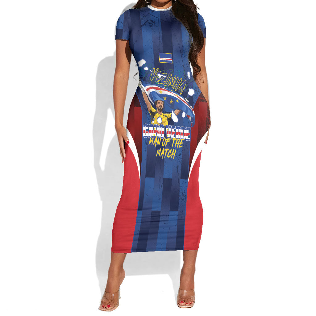 Custom Vozinha Cabo Verde Football Short Sleeve Bodycon Dress Tubaroes Azuis Man Of The Match