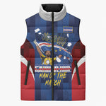 Custom Vozinha Cabo Verde Football Sleeveless Puffer Jacket Tubaroes Azuis Man Of The Match