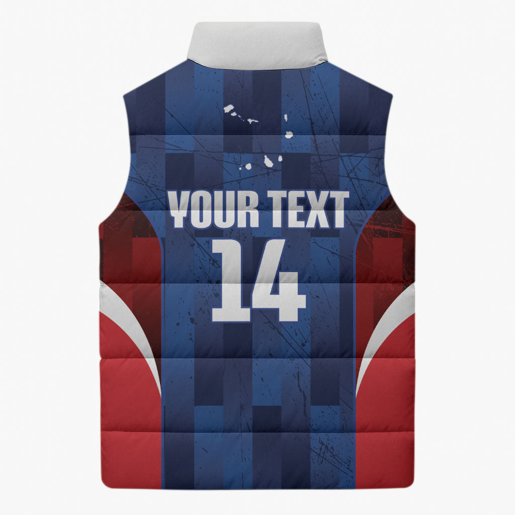 Custom Vozinha Cabo Verde Football Sleeveless Puffer Jacket Tubaroes Azuis Man Of The Match