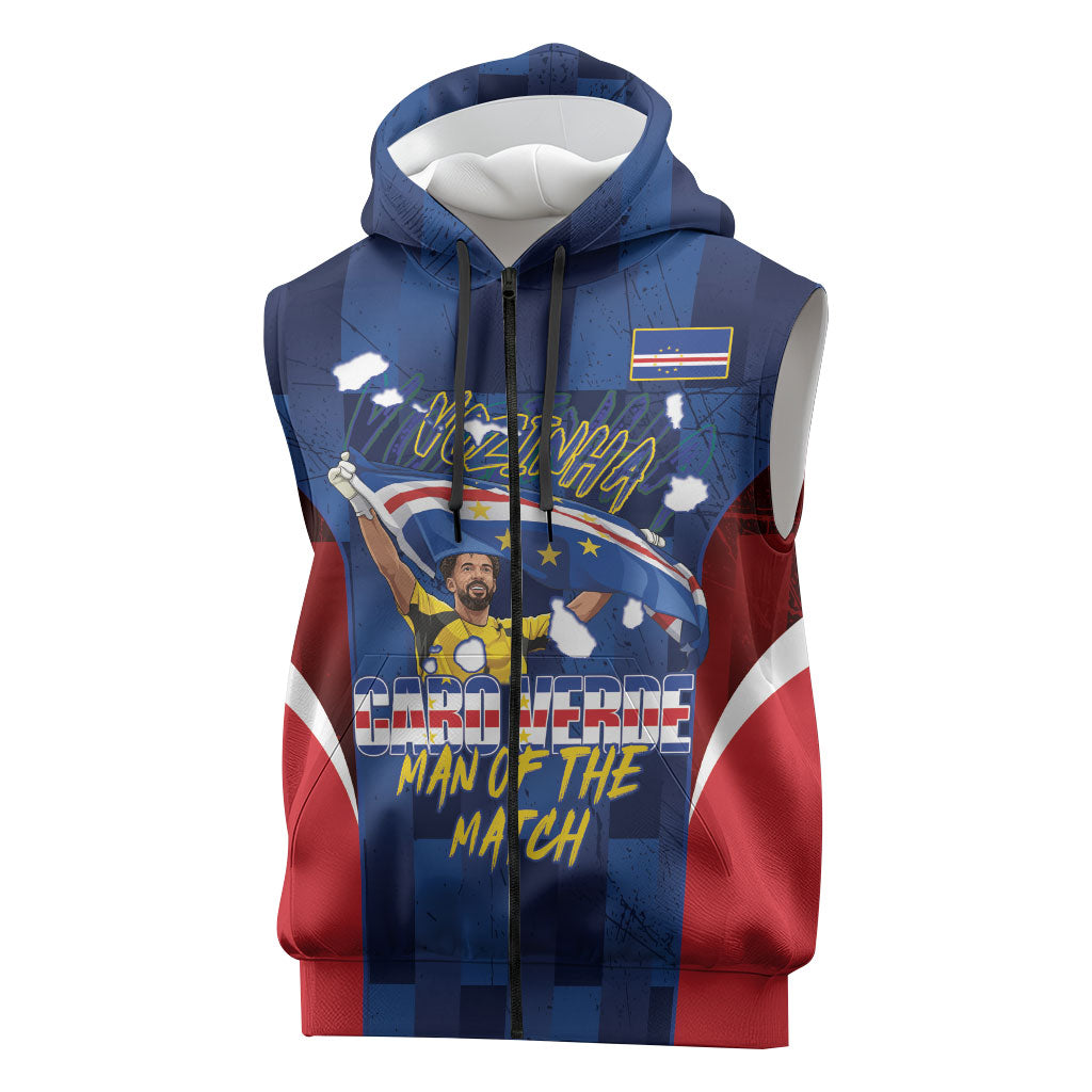 Custom Vozinha Cabo Verde Football Sleeveless Zip Hoodie Tubaroes Azuis Man Of The Match