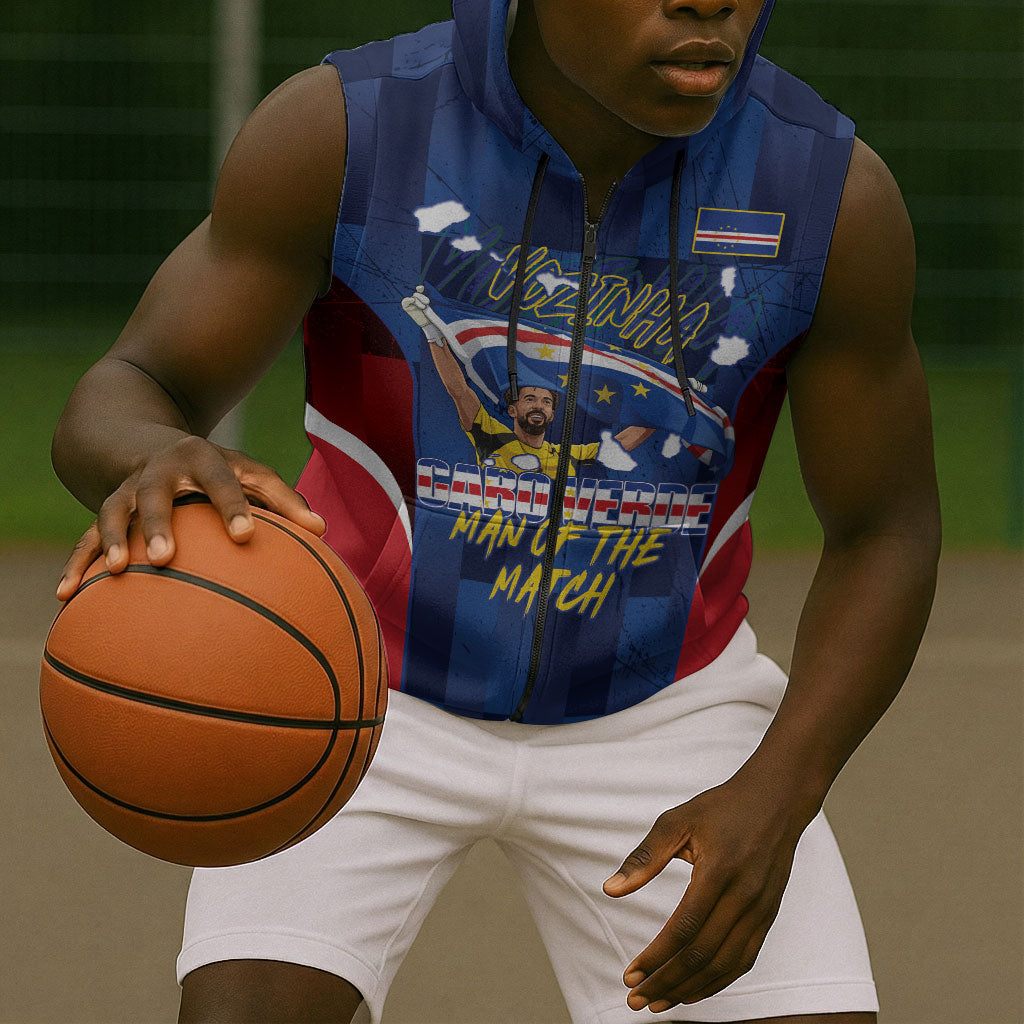 Custom Vozinha Cabo Verde Football Sleeveless Zip Hoodie Tubaroes Azuis Man Of The Match