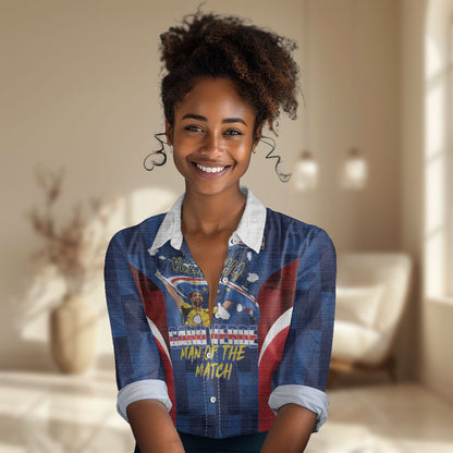 Custom Vozinha Cabo Verde Football Women Casual Shirt Tubaroes Azuis Man Of The Match