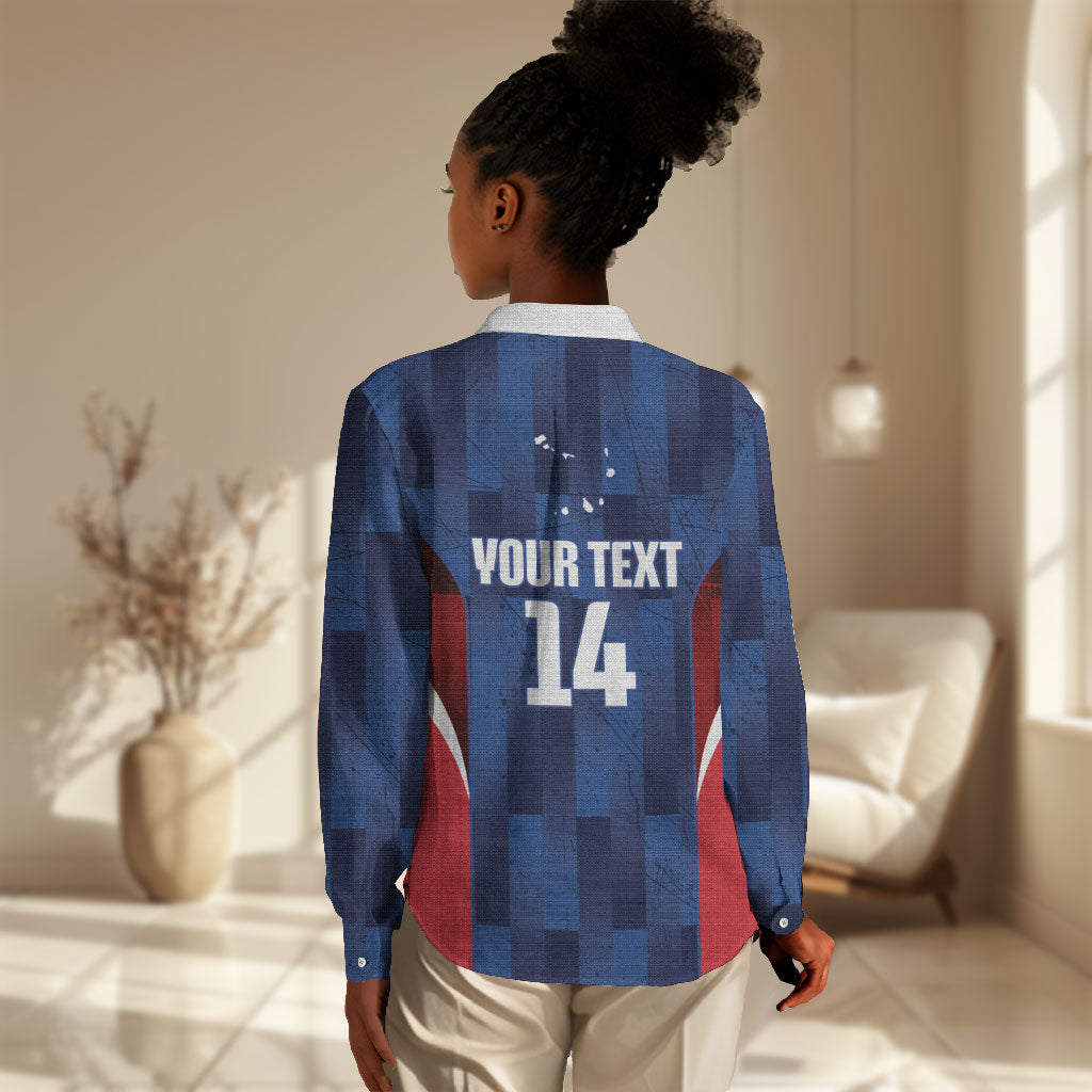 Custom Vozinha Cabo Verde Football Women Casual Shirt Tubaroes Azuis Man Of The Match