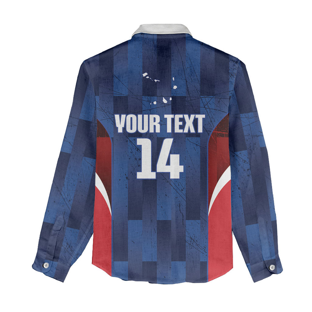 Custom Vozinha Cabo Verde Football Women Casual Shirt Tubaroes Azuis Man Of The Match