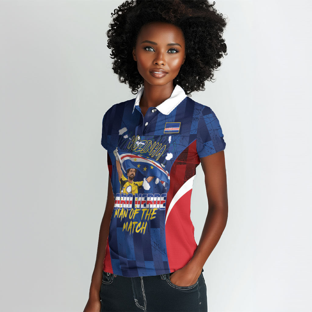 Custom Vozinha Cabo Verde Football Women Polo Shirt Tubaroes Azuis Man Of The Match