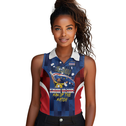 Custom Vozinha Cabo Verde Football Women Sleeveless Polo Shirt Tubaroes Azuis Man Of The Match