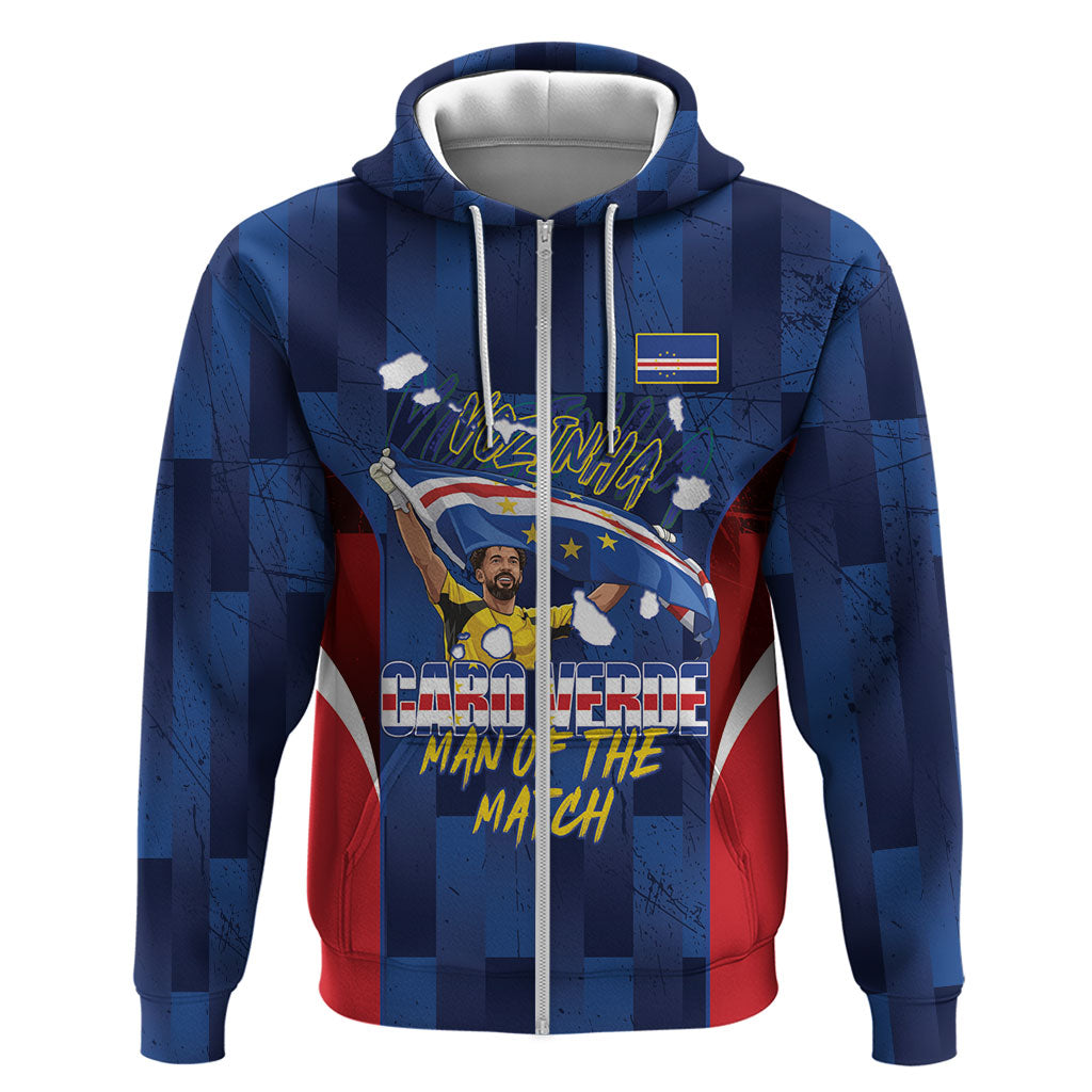 Custom Vozinha Cabo Verde Football Zip Hoodie Tubaroes Azuis Man Of The Match
