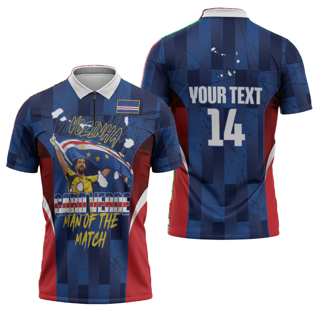 Custom Vozinha Cabo Verde Football Zipper Polo Shirt Tubaroes Azuis Man Of The Match