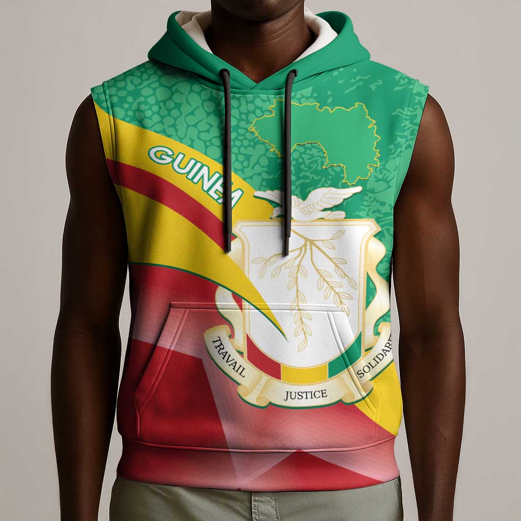 Personalised Guinea Independence Day Sleeveless Hoodie Happy 2 October Guinee Coat Of Arms - African Pride