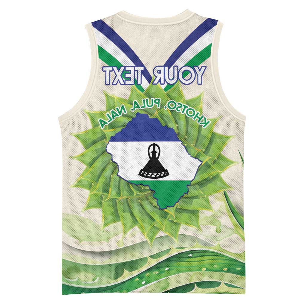Personalised Lesotho Independence Day Basketball Jersey Aloe Polyphylla Mix Coat Of Arms - African Pride