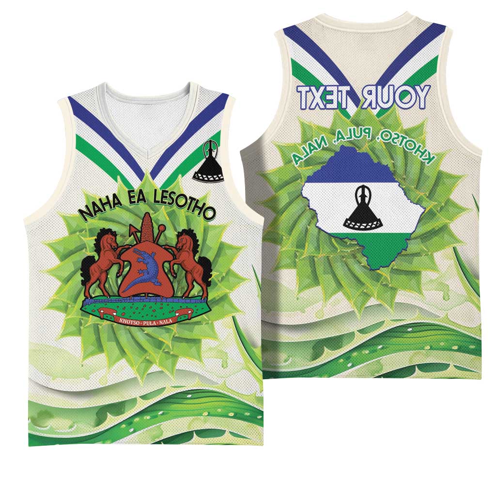 Personalised Lesotho Independence Day Basketball Jersey Aloe Polyphylla Mix Coat Of Arms - African Pride