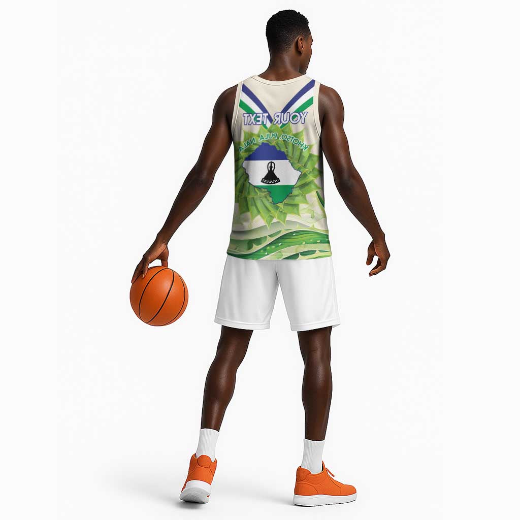 Personalised Lesotho Independence Day Basketball Jersey Aloe Polyphylla Mix Coat Of Arms - African Pride