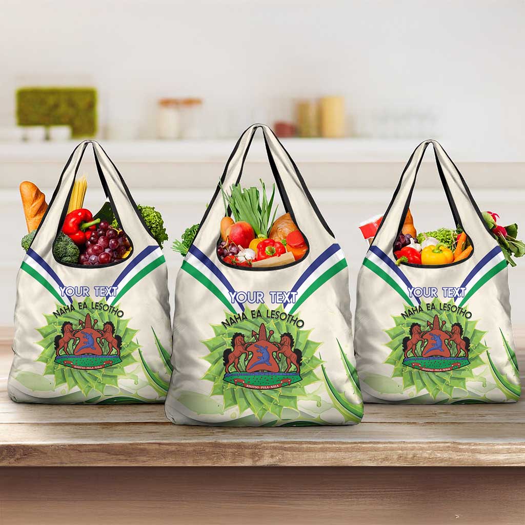 Personalised Lesotho Independence Day Grocery Bag Aloe Polyphylla Mix Coat Of Arms