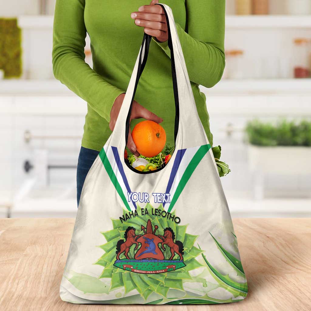 Personalised Lesotho Independence Day Grocery Bag Aloe Polyphylla Mix Coat Of Arms
