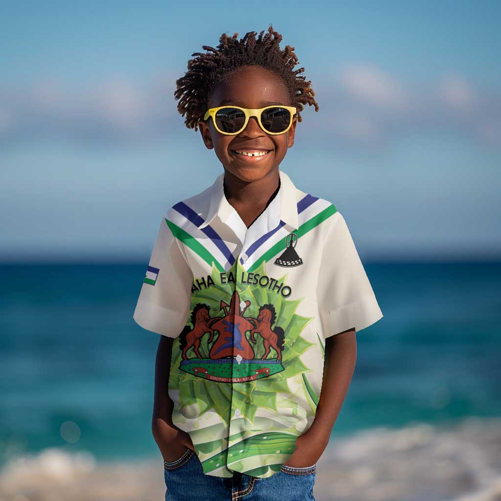 Personalised Lesotho Independence Day Kid Hawaiian Shirt Aloe Polyphylla Mix Coat Of Arms