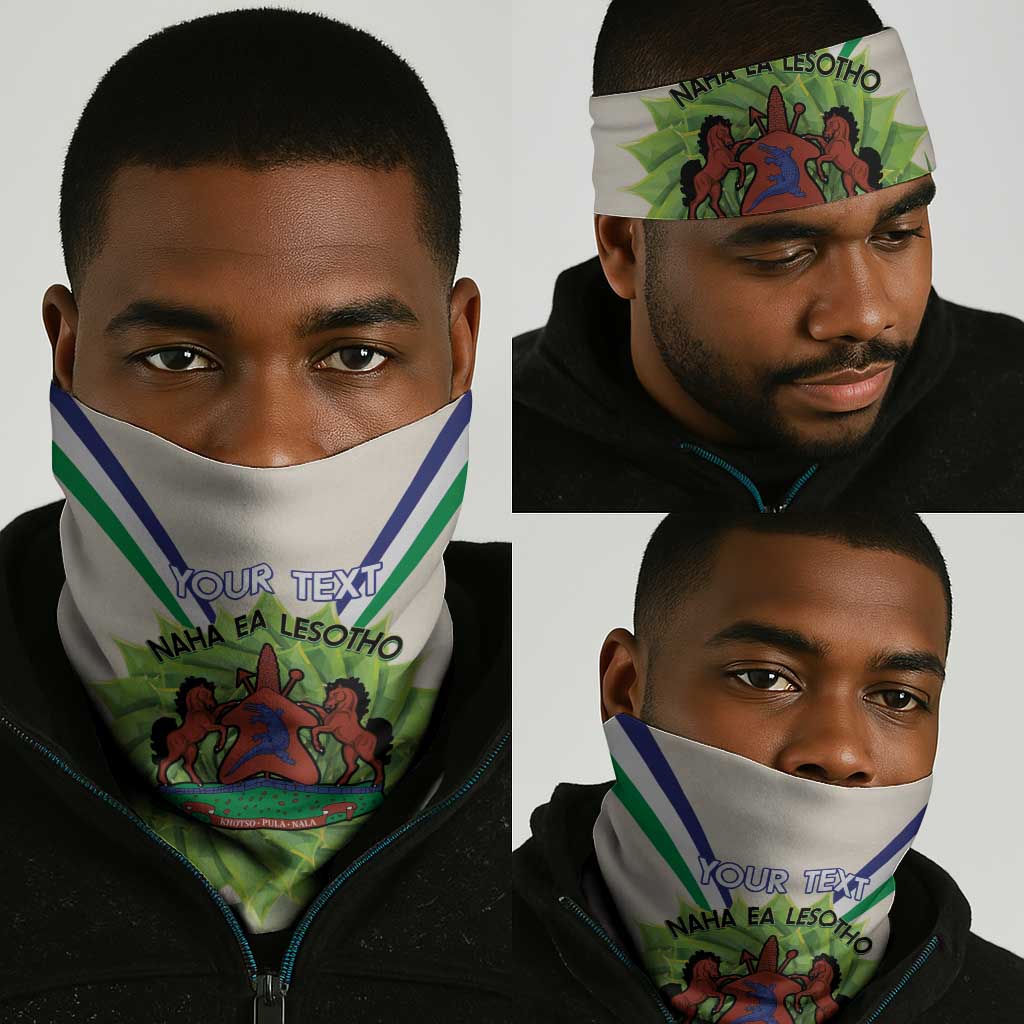 Personalised Lesotho Independence Day Neck Gaiter Aloe Polyphylla Mix Coat Of Arms LT14