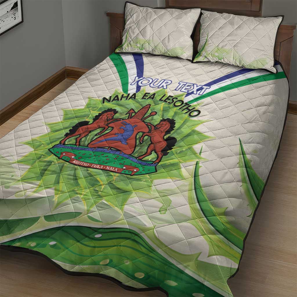 Personalised Lesotho Independence Day Quilt Bed Set Aloe Polyphylla Mix Coat Of Arms