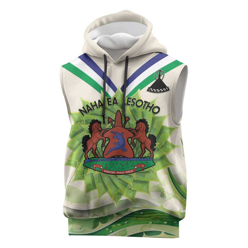 Personalised Lesotho Independence Day Sleeveless Hoodie Aloe Polyphylla Mix Coat Of Arms - African Pride