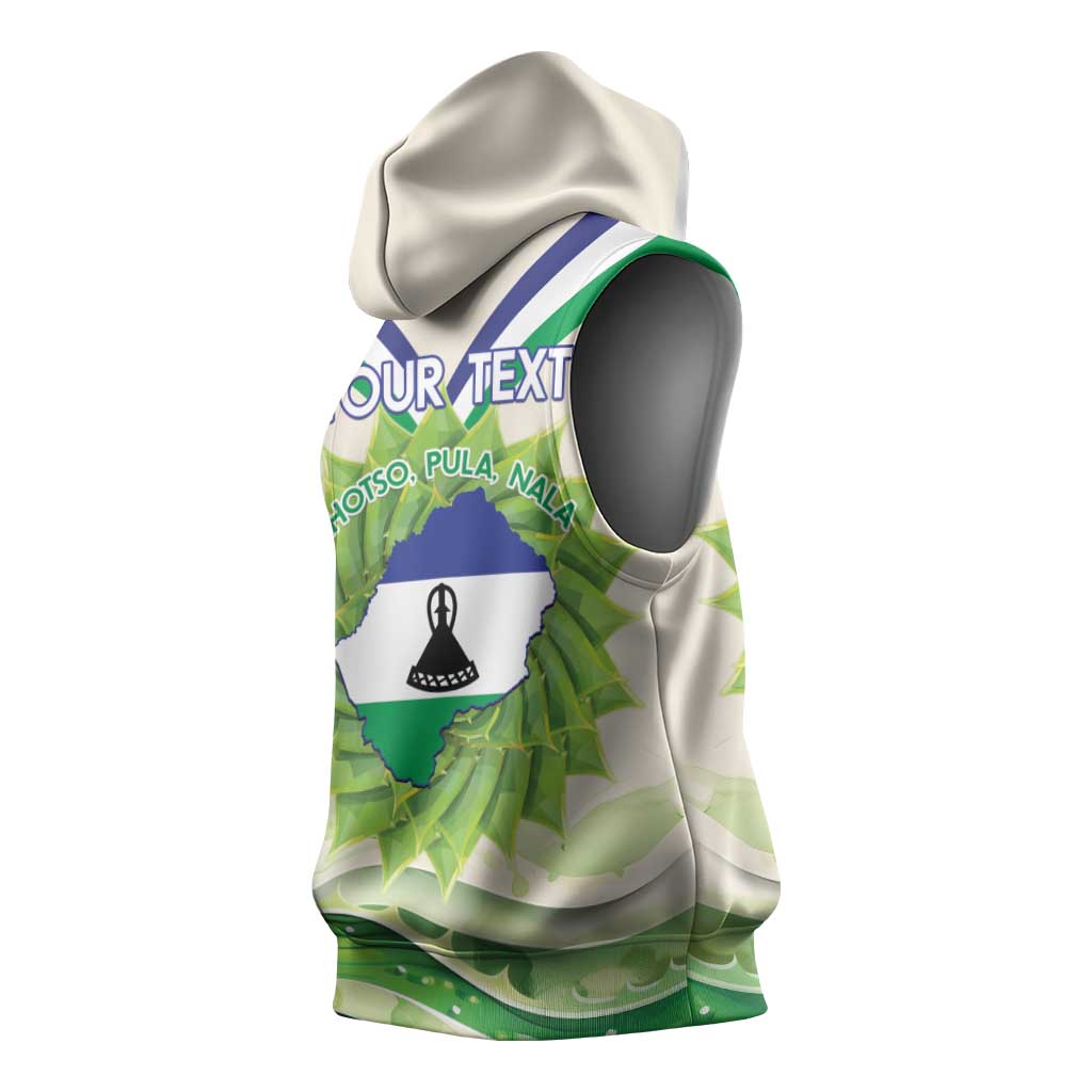 Personalised Lesotho Independence Day Sleeveless Hoodie Aloe Polyphylla Mix Coat Of Arms - African Pride
