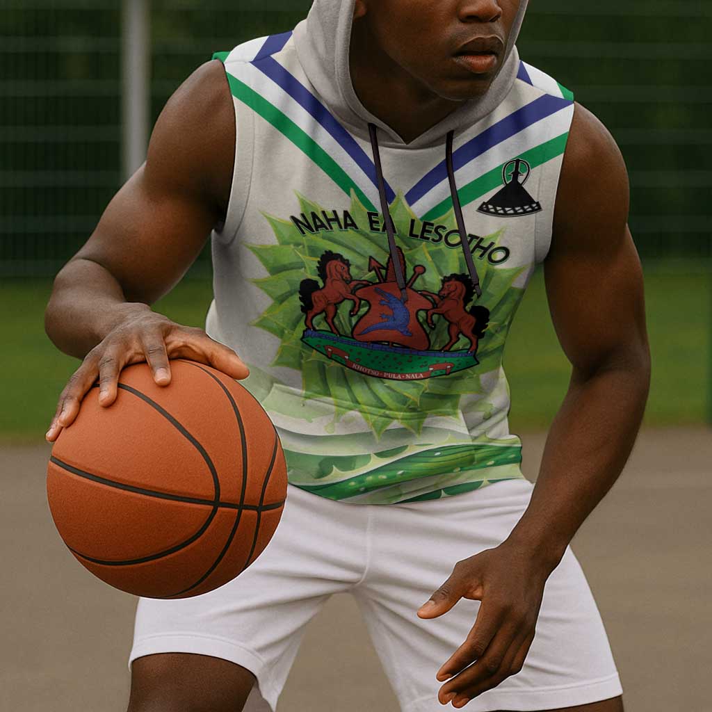 Personalised Lesotho Independence Day Sleeveless Hoodie Aloe Polyphylla Mix Coat Of Arms - African Pride