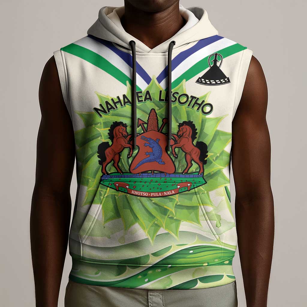 Personalised Lesotho Independence Day Sleeveless Hoodie Aloe Polyphylla Mix Coat Of Arms - African Pride