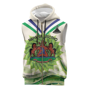Personalised Lesotho Independence Day Sleeveless Zip Hoodie Aloe Polyphylla Mix Coat Of Arms - African Pride