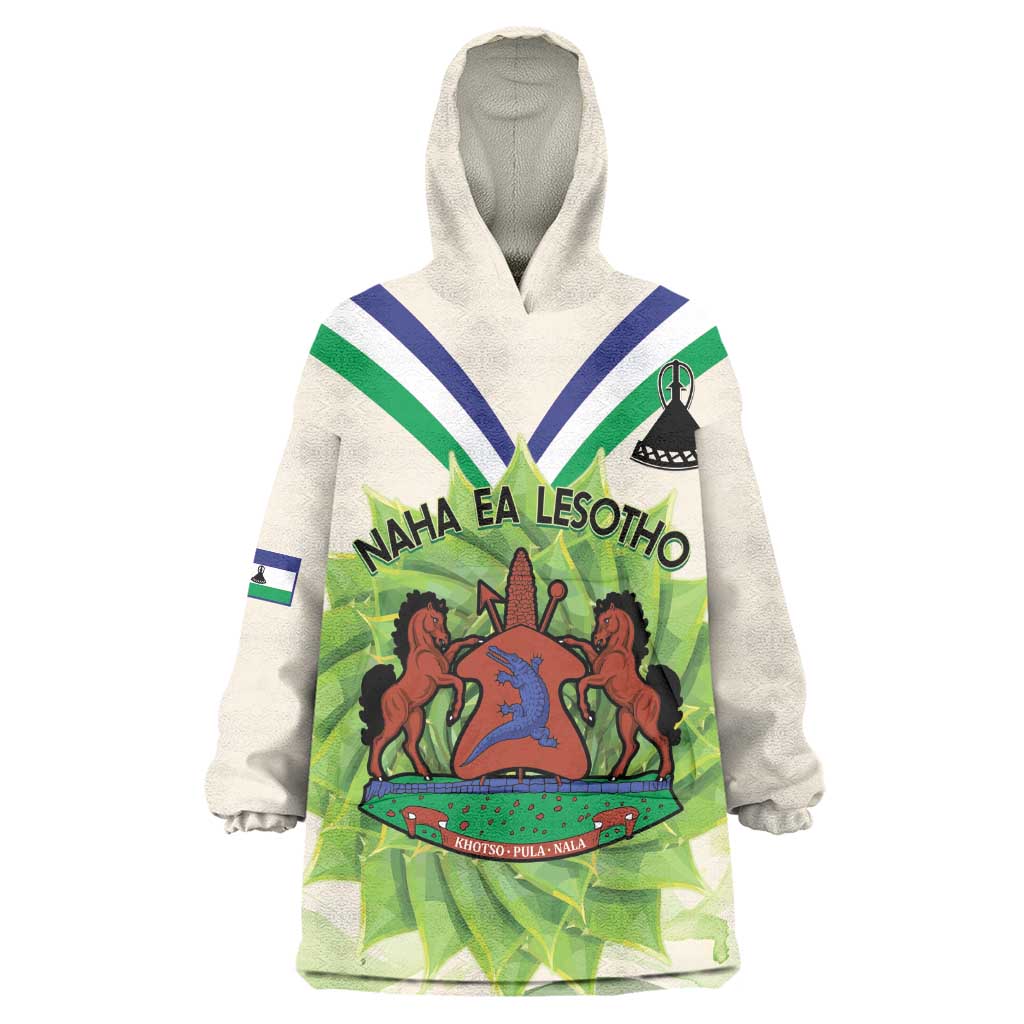 Personalised Lesotho Independence Day Wearable Blanket Hoodie Aloe Polyphylla Mix Coat Of Arms