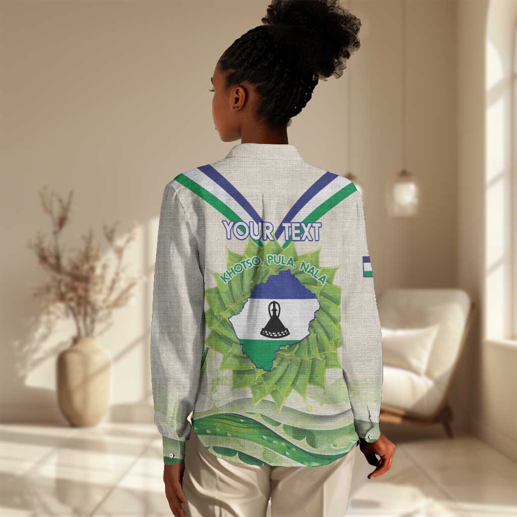 Personalised Lesotho Independence Day Women Casual Shirt Aloe Polyphylla Mix Coat Of Arms LT14