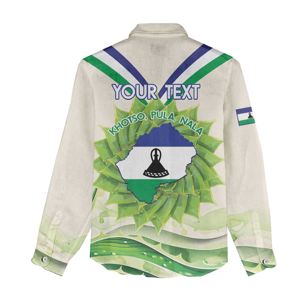 Personalised Lesotho Independence Day Women Casual Shirt Aloe Polyphylla Mix Coat Of Arms LT14